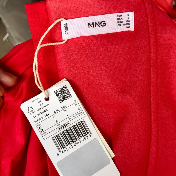 NWT Mango Red Puff Sleeve Ruched Crop Top – Size S – Organic Cotton - Picture 6 of 8